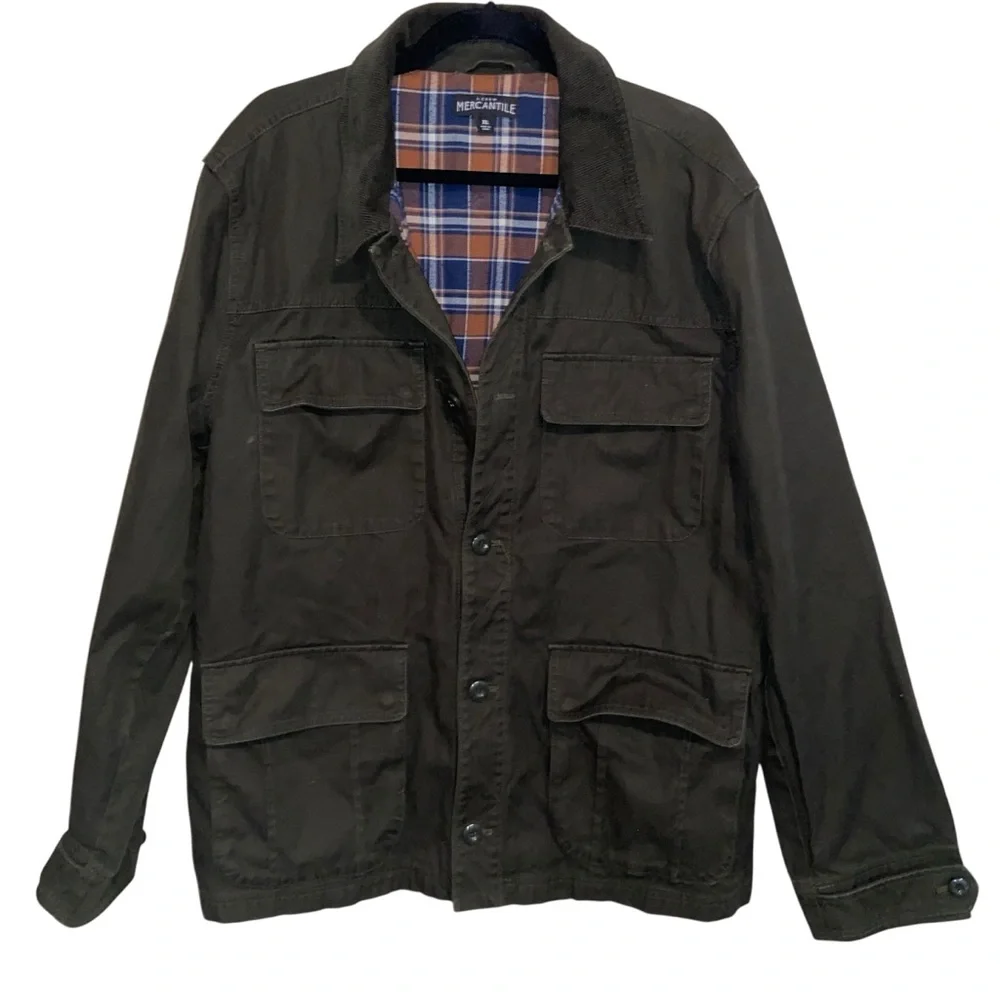 J Crew Mercantile Chore Coat Mens XL Green Flannel Lined Barn Field Jacket